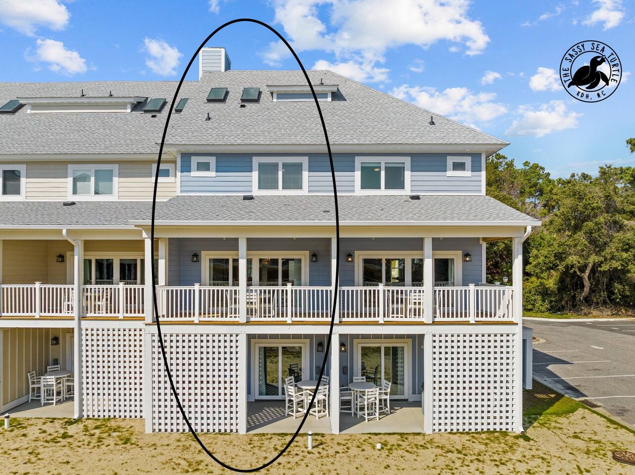 Private ground level patio with hot tub, table and chairs, and.grill.Private 2nd level patio with table and chairs.