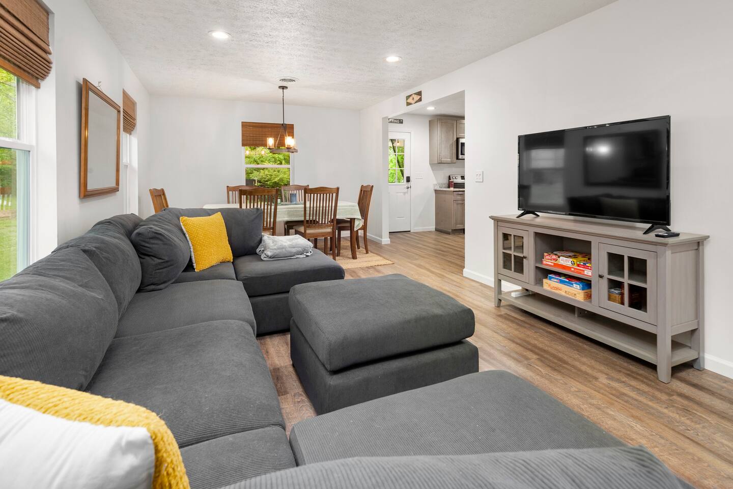 Brand new, super comfy couch in the living area doubles up as an extra sleeping area. 