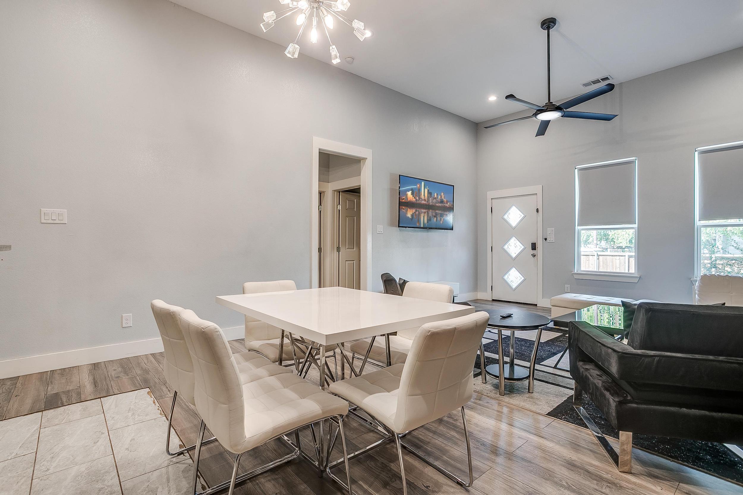 View from dining table to full living space—great for hosting.
