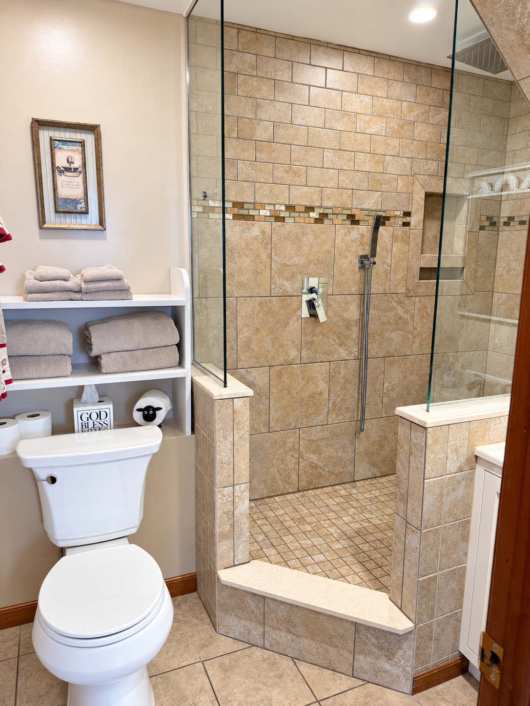 Bathroom with large tiled shower