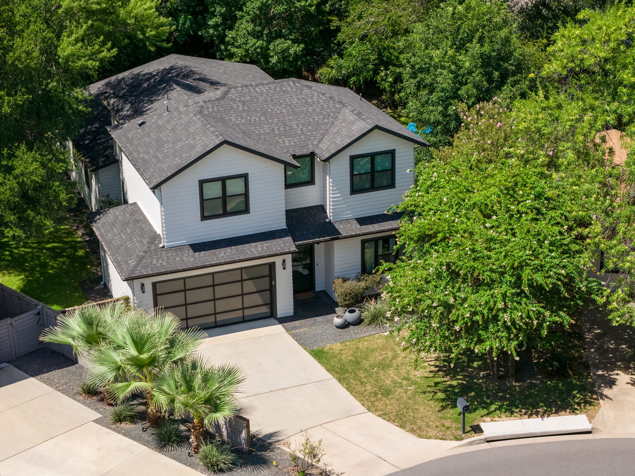 Large modern home from a birds eye too!