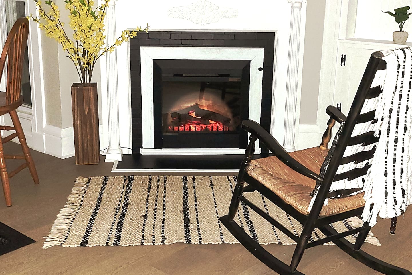 Enjoy the ambiance and warmth of the fireplace