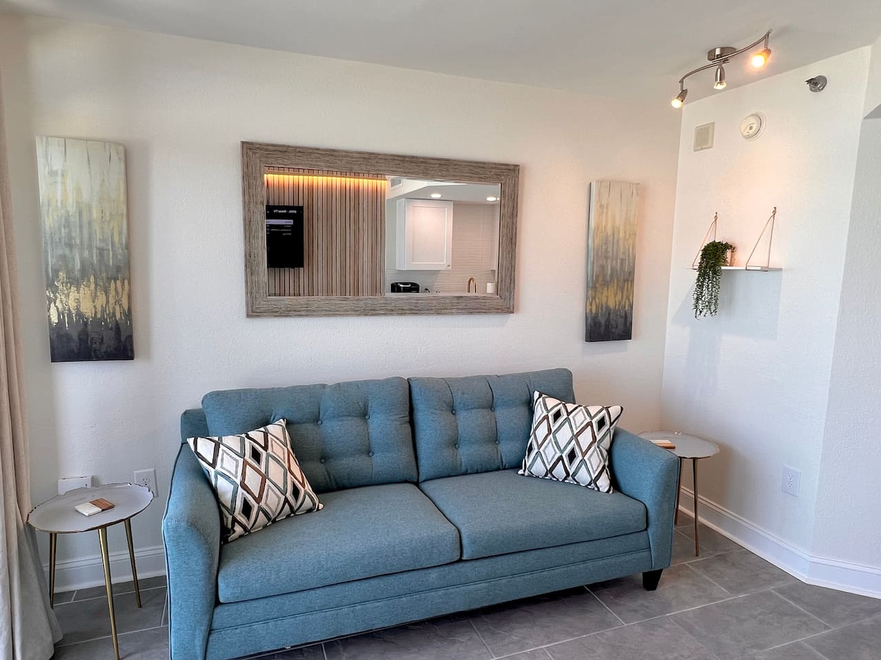 Sleeper sofa pulls out to a Queen size bed. 