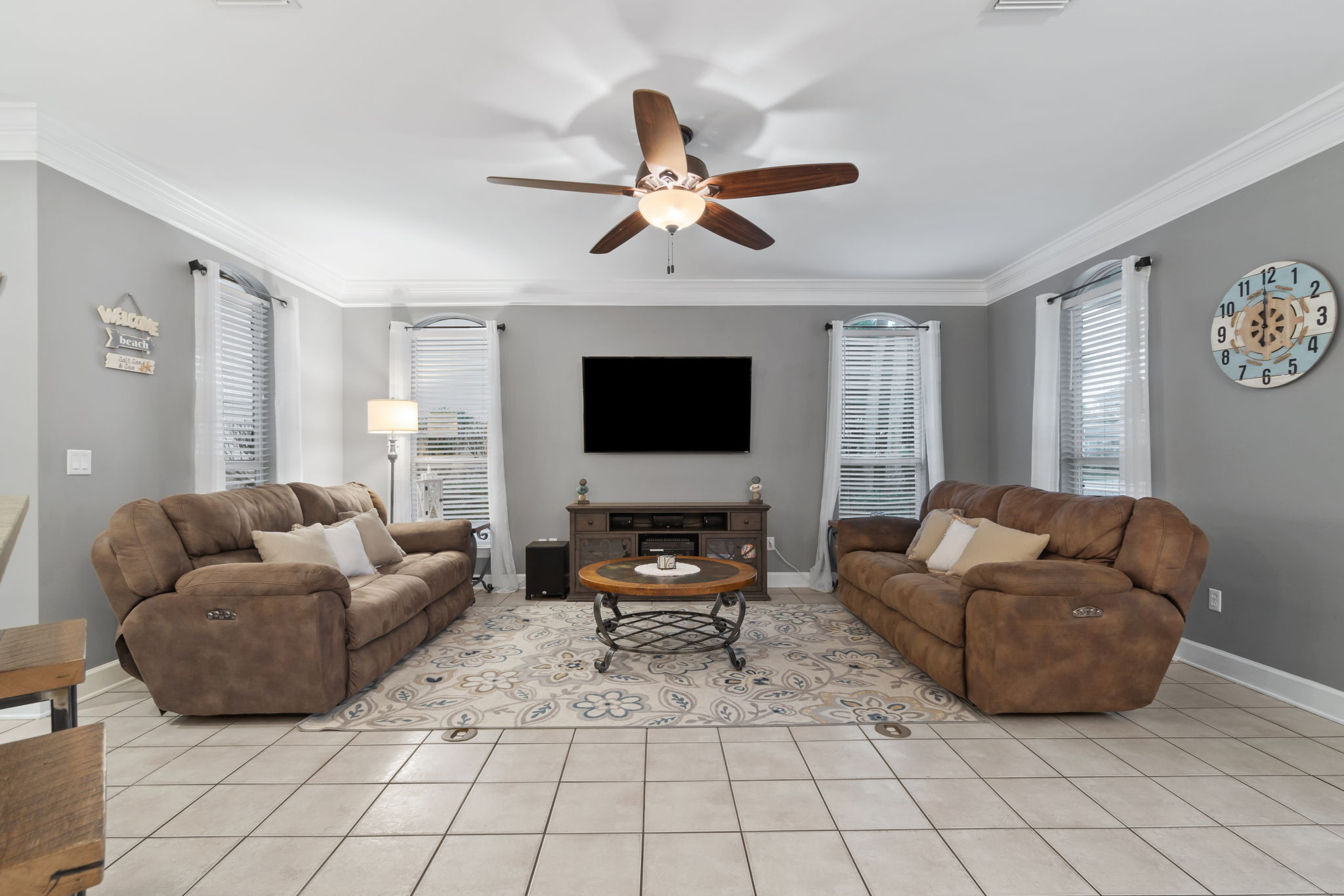Living room area big enough for a group or family of ten
