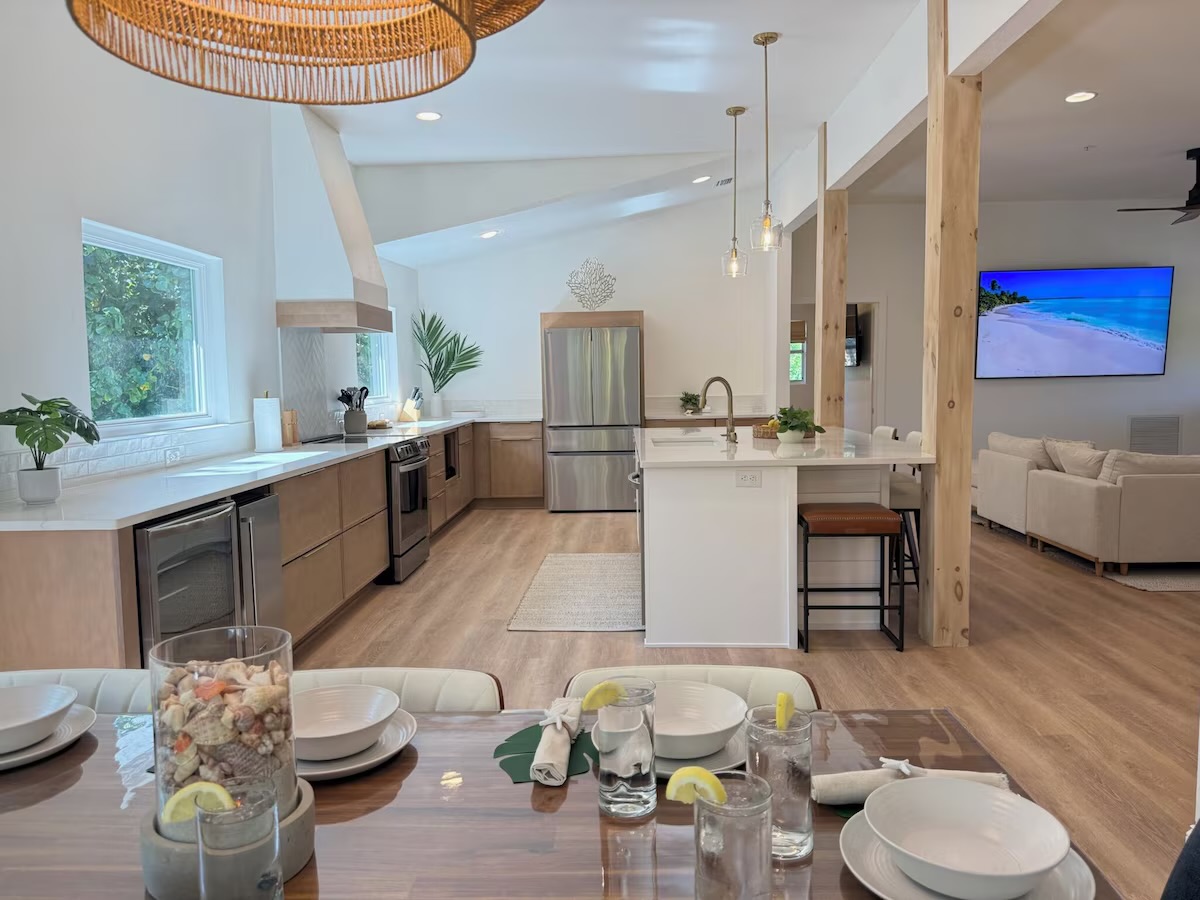 Large fridge and freezer, dishwasher, stand alone ice maker, and beverage fridge