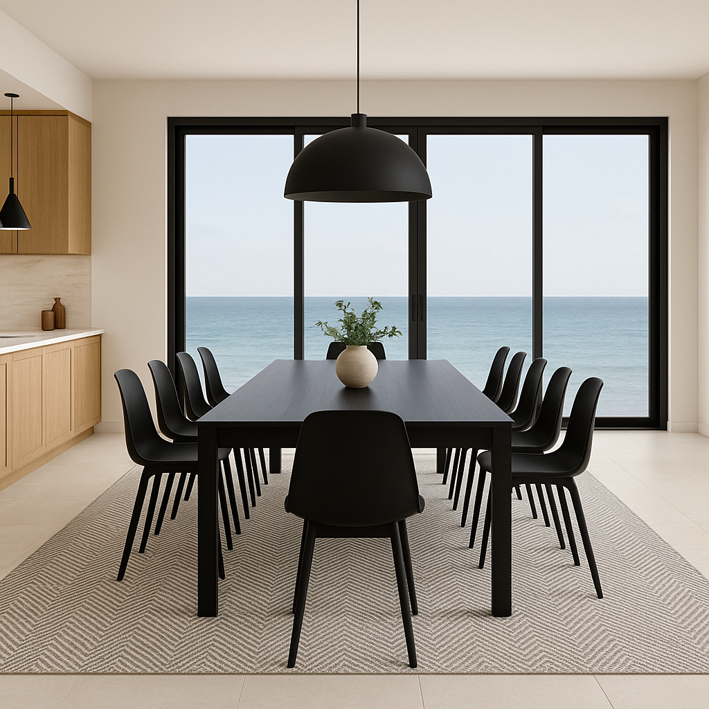 Gather here for long meals, laughter, and stories — just steps from ocean air and water views.