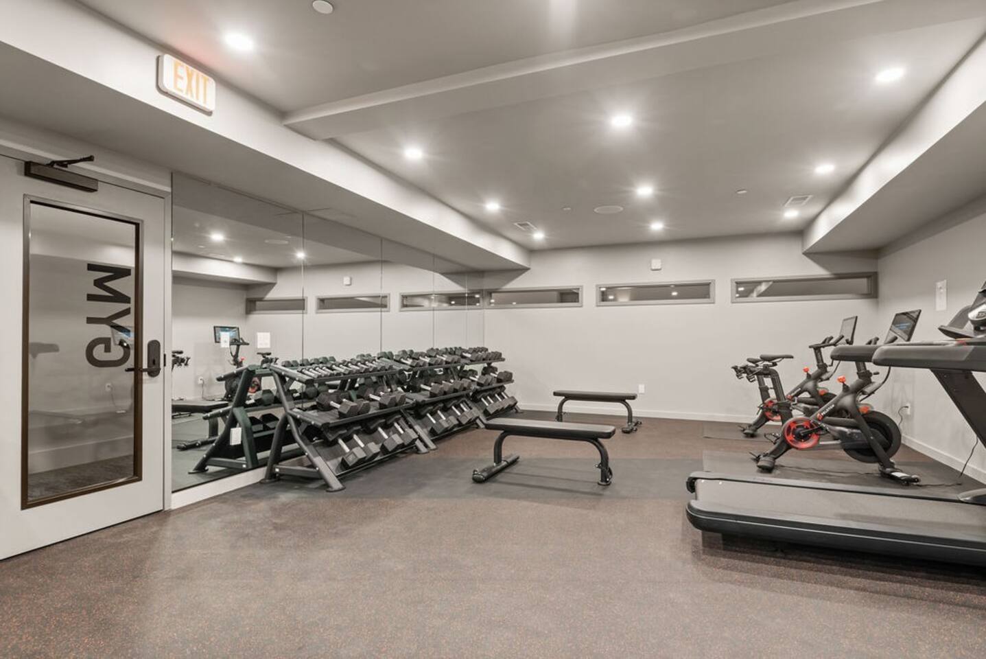 Building gym facilities. This is public space and guests are encouraged to use, during their stay. This facility has all you need to keep your workouts going string while travelling.