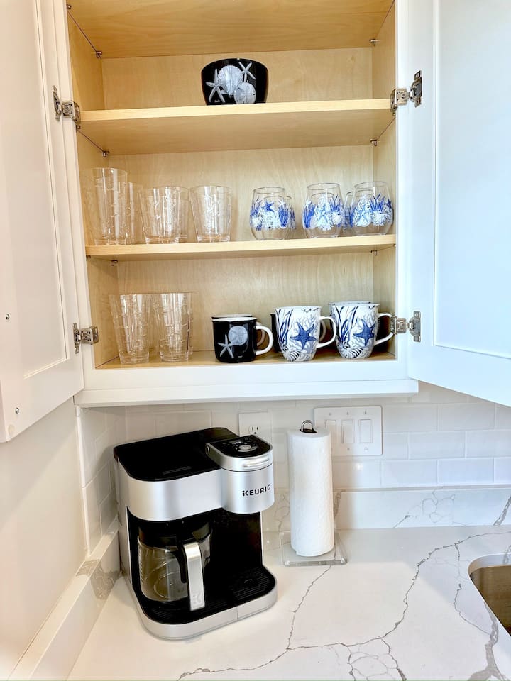 Our Keurig Coffee Maker can make a single serving cup of coffee or a full pot for those who need an extra kick in the morning.  