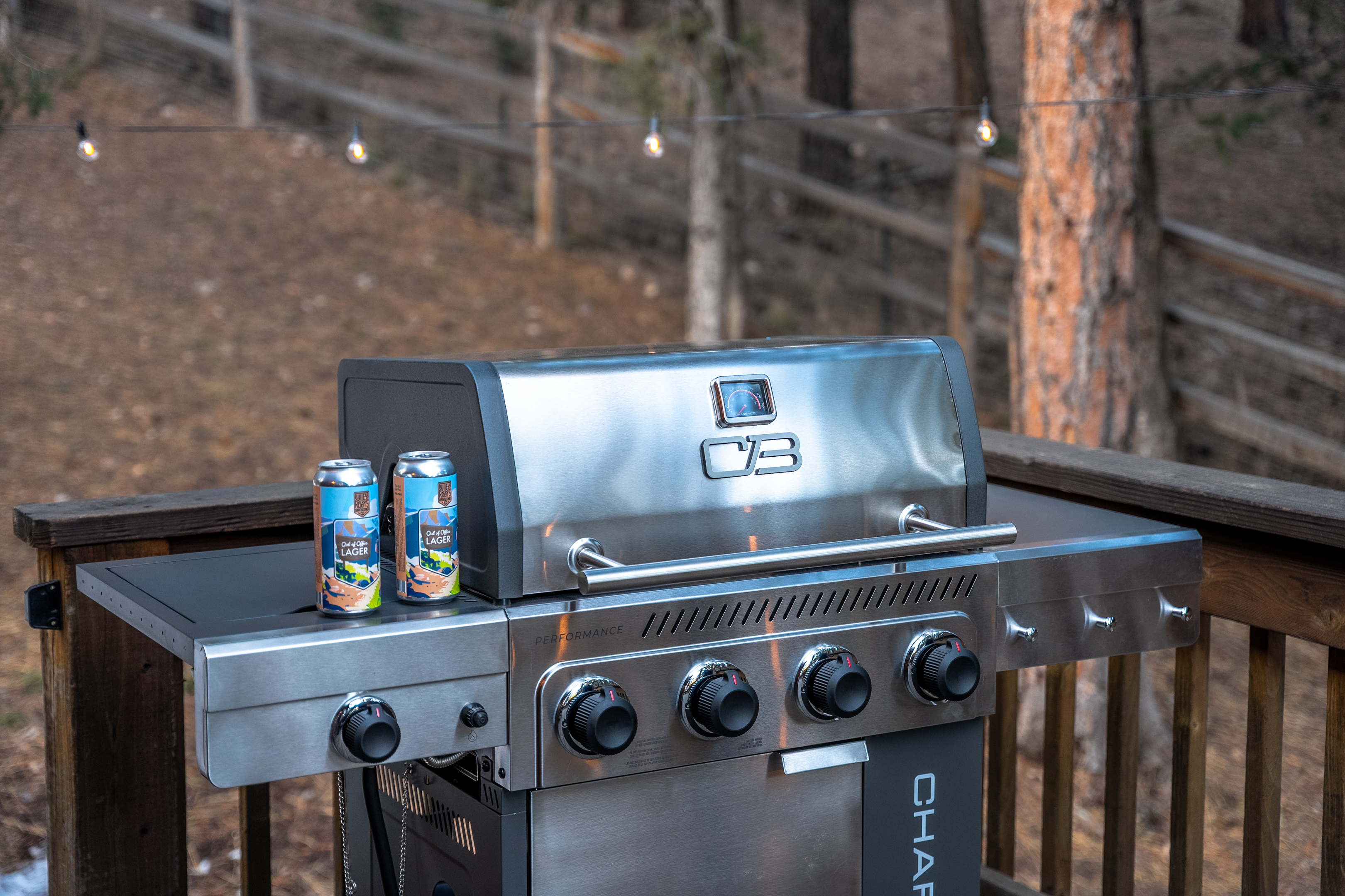 🍔🔥 Fire up the stainless grill and cook with a view—perfect for burgers, steaks, and easy outdoor dinners under the pines 🌲✨