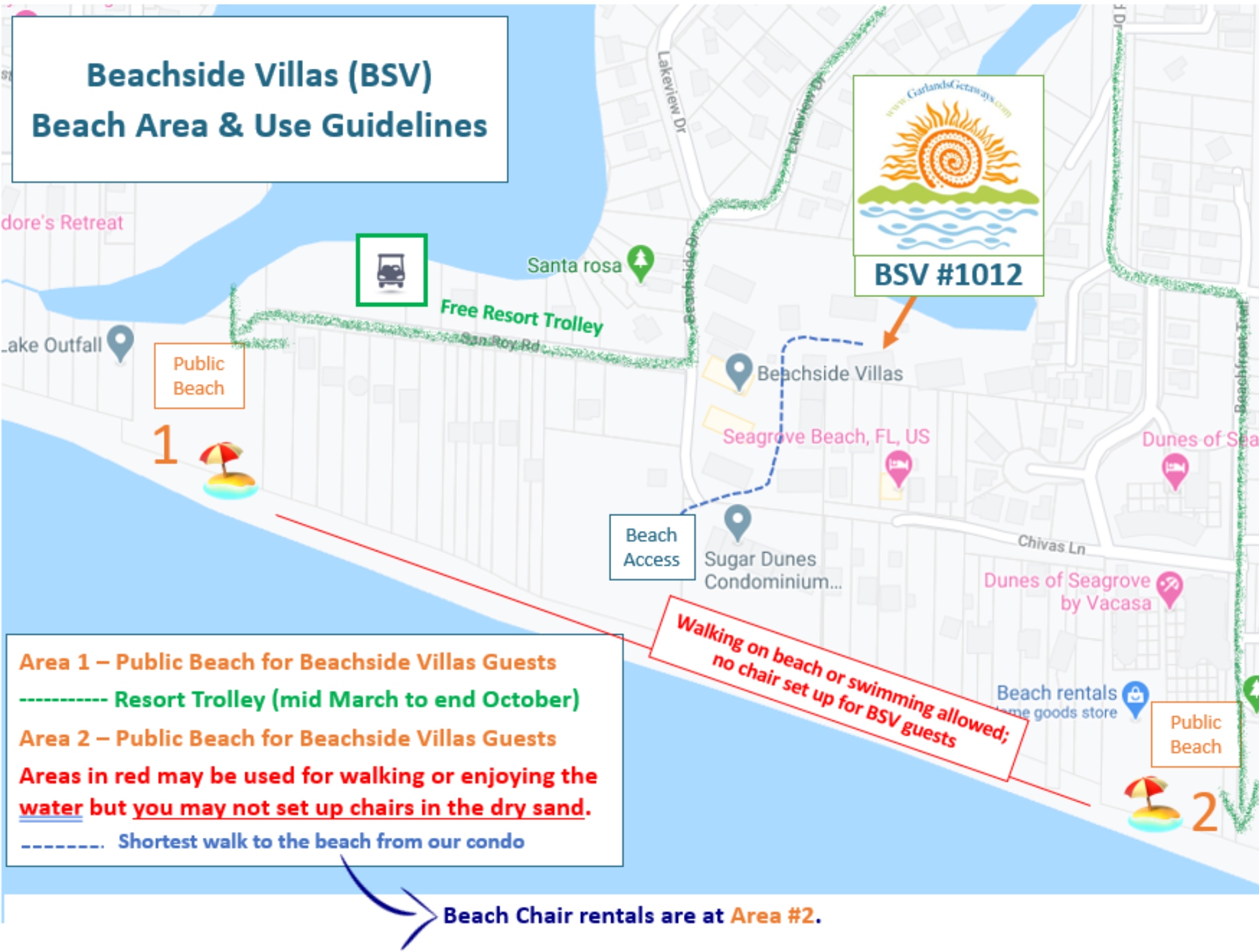 Beach use and tram map for our resort