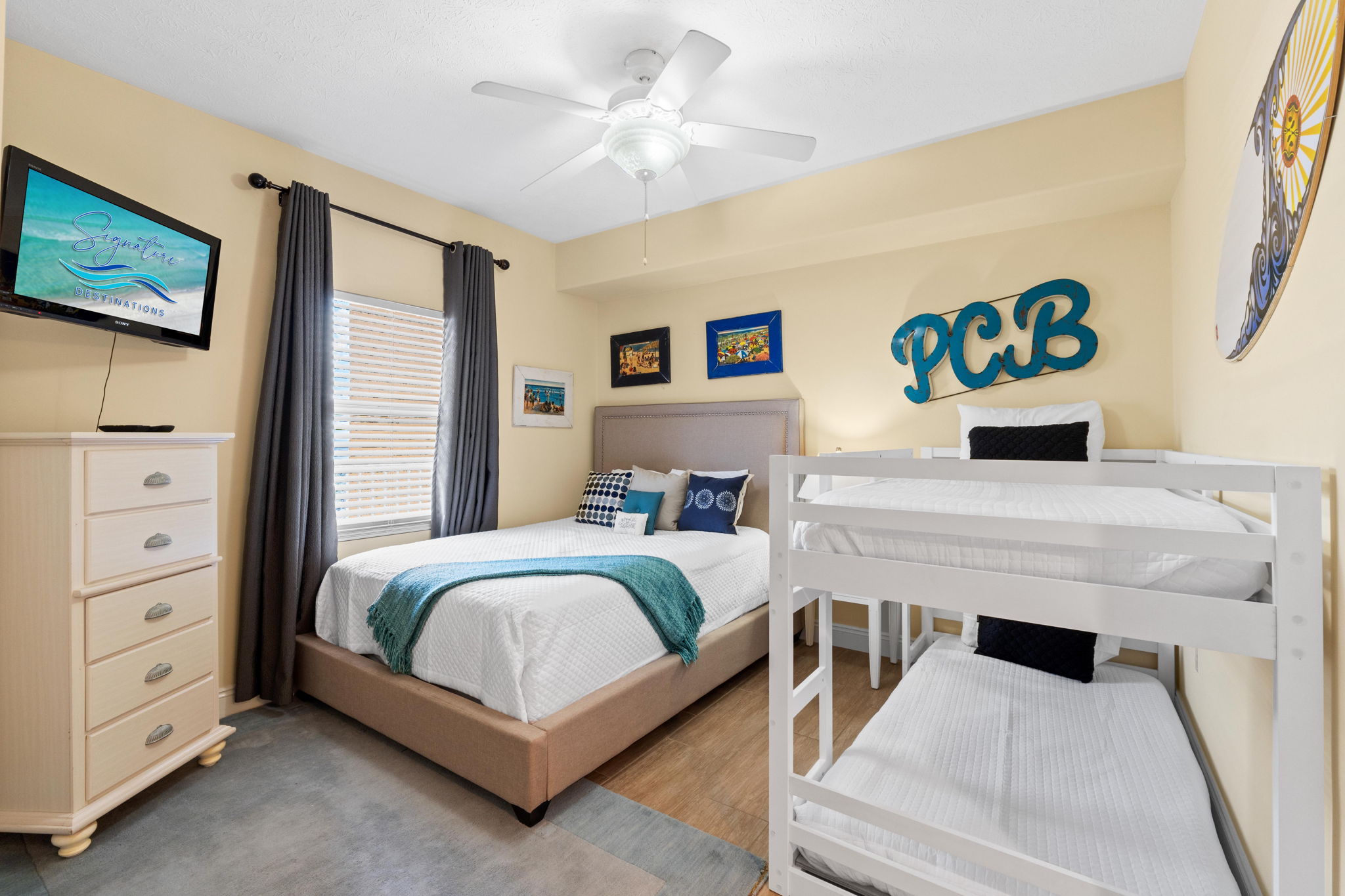 Bedroom 2 with Queen Bed and Twin Bunk Beds