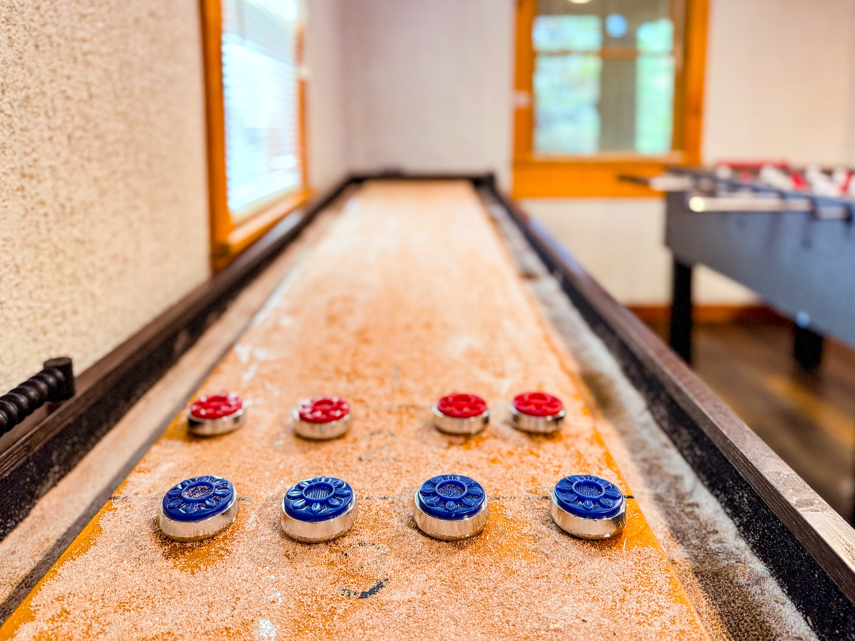 The lower level game room shuffle board!