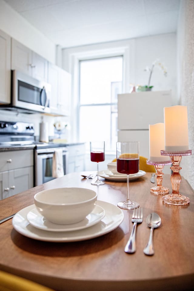 Cozy dining area for two, perfect for intimate meals or casual gatherings.



