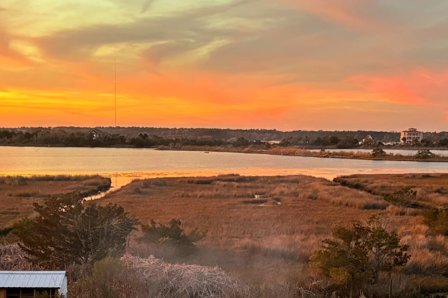 beautiful sunsets from the upper balcony overlooking  the sound 
