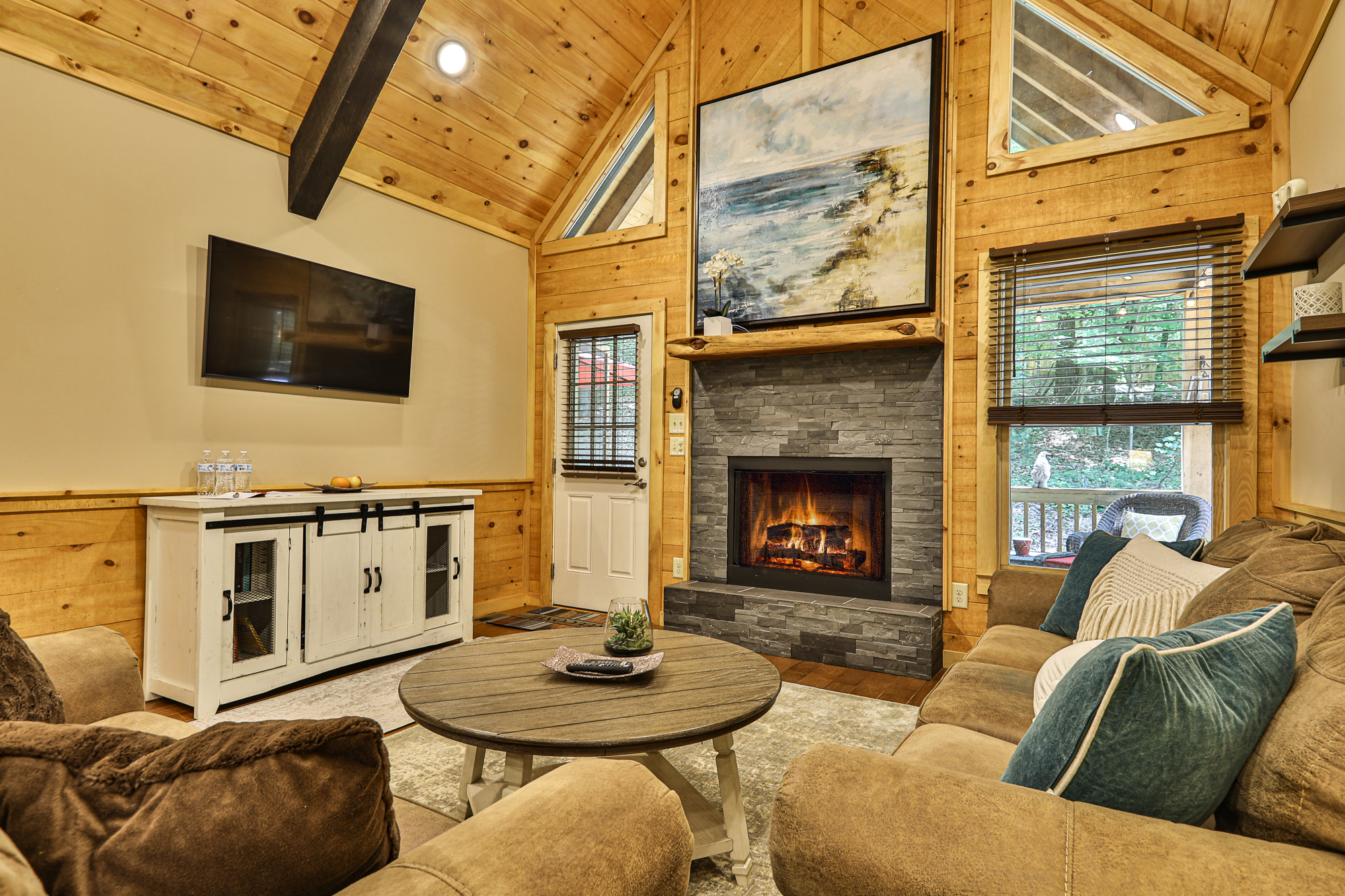 Living area with TV & Fireplace