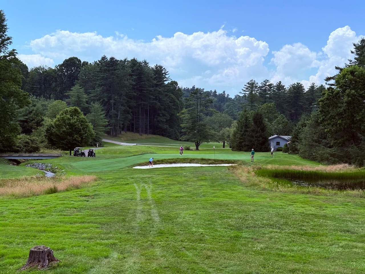 The deck over looks the thirteenth green of High Meadows Golf Course.