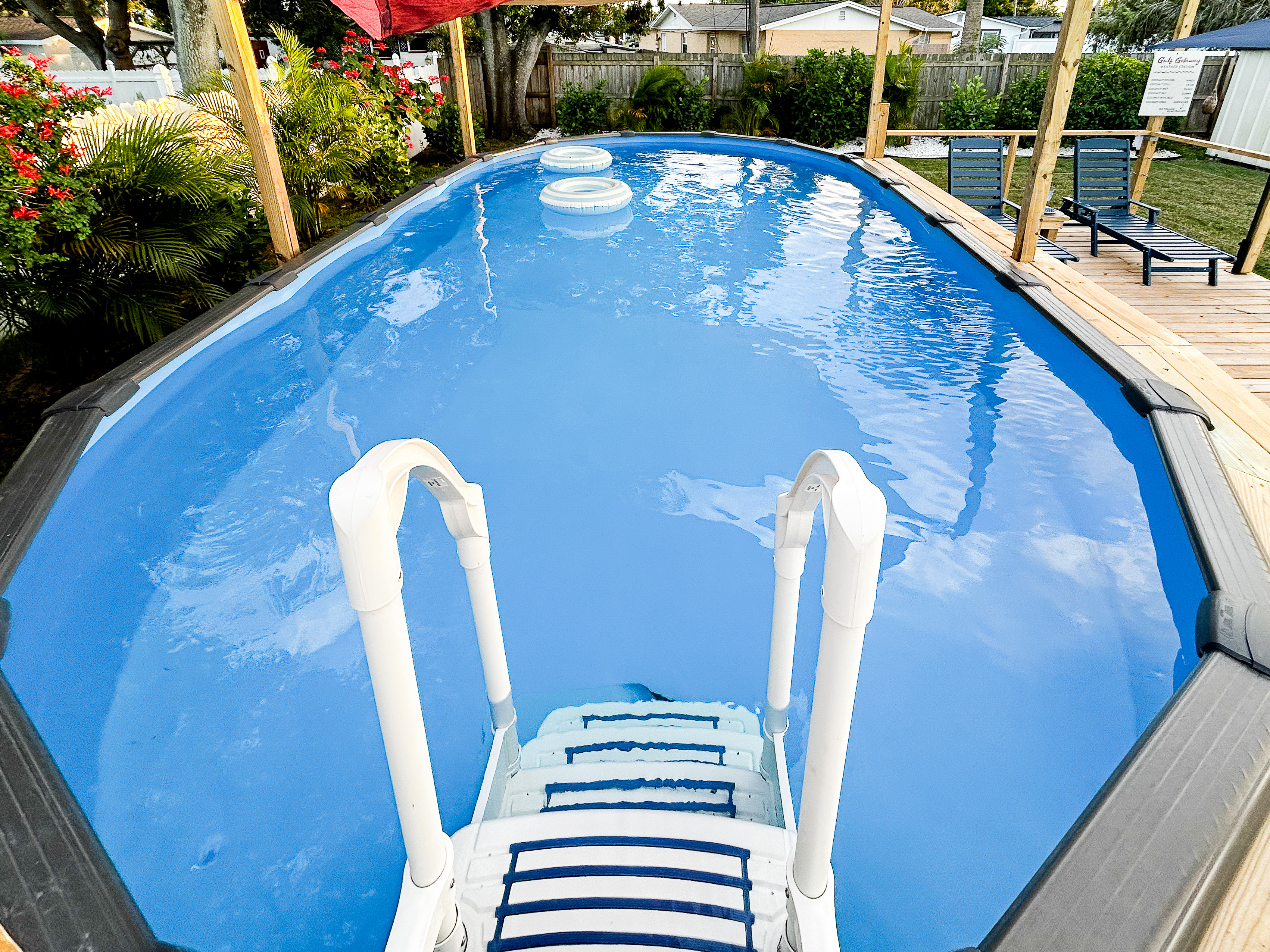 Heated Pool 12x24' with Deck, Mini Bar, Sun Shades, Sun Loungers, Umbrella, & String Lights 