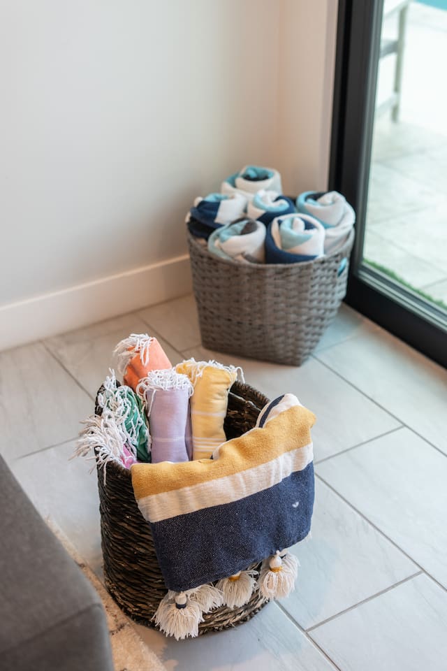 Beach-ready towels conveniently stocked.