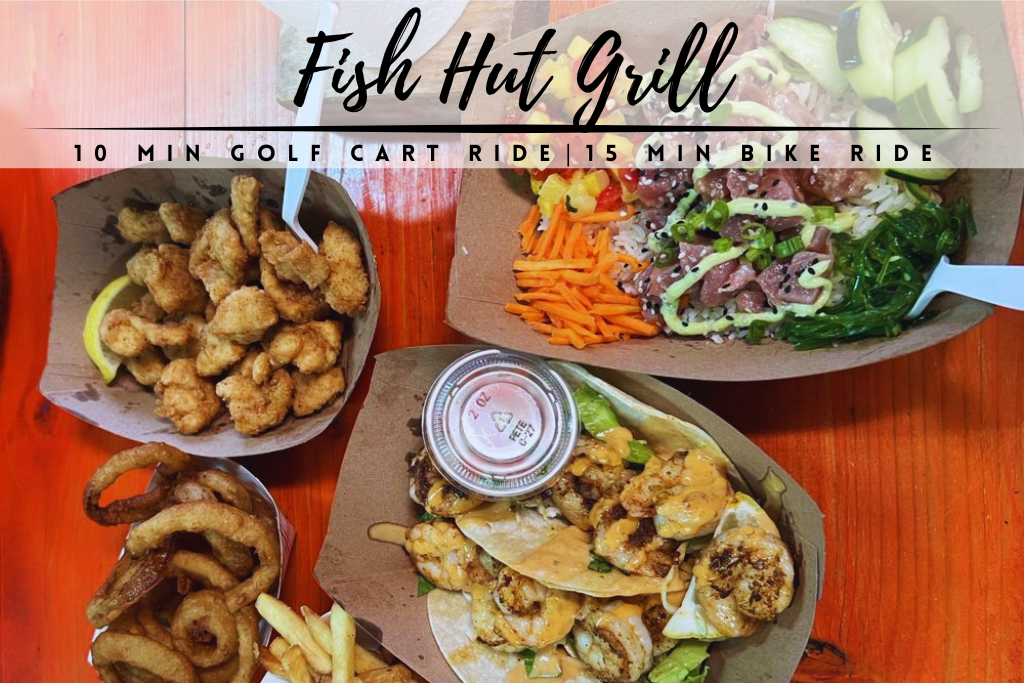 Indulge in fish tacos and margaritas at Fish Hut Grill - our fave restaurant on the island!