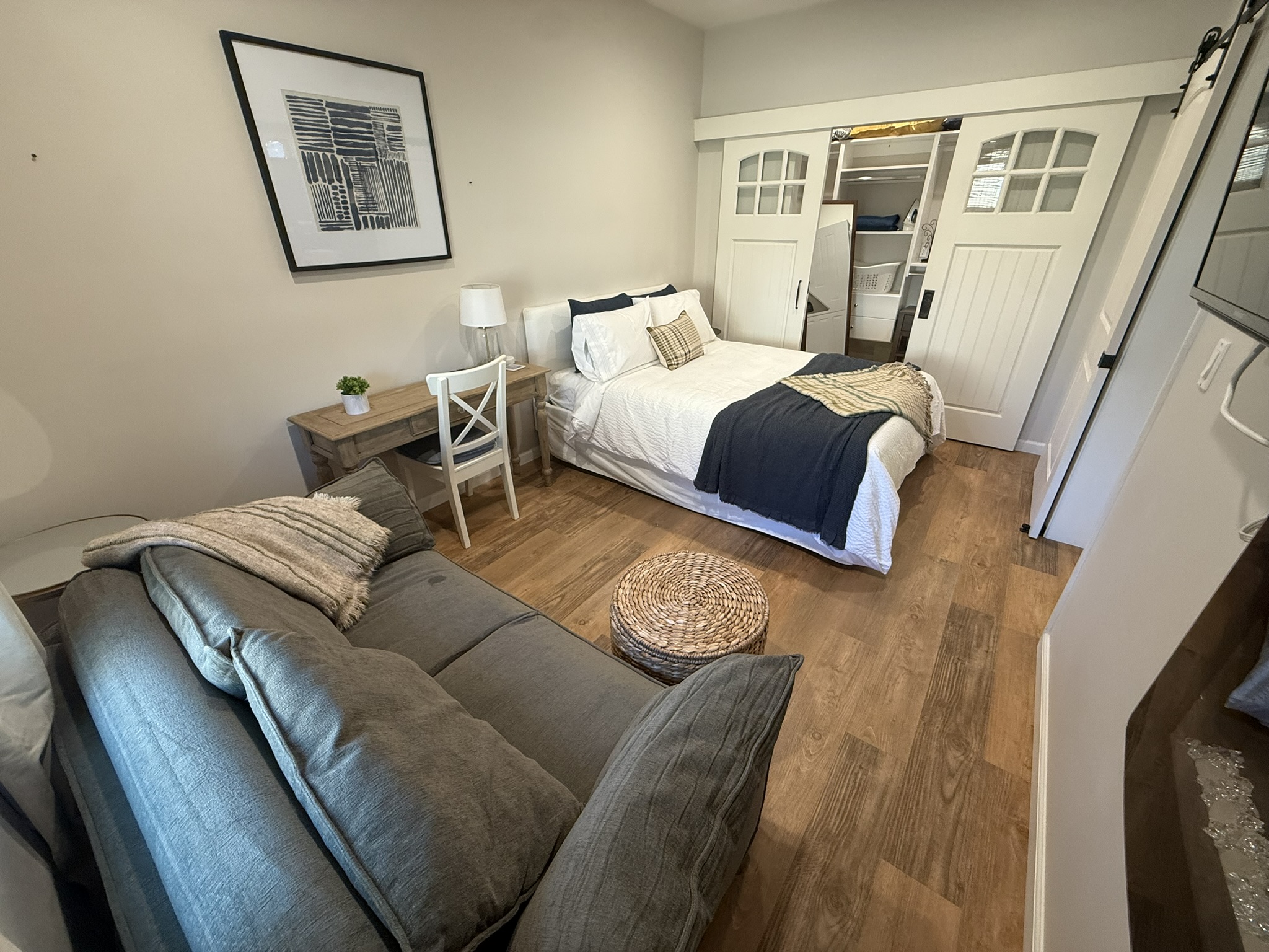 Queen Bed, Sleeper Sofa & Desk