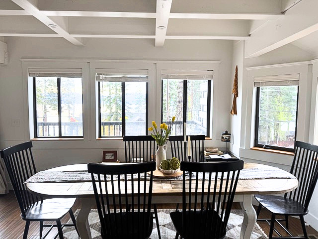A dining area with a view and natural light.  Great place for a meal and good conversation.