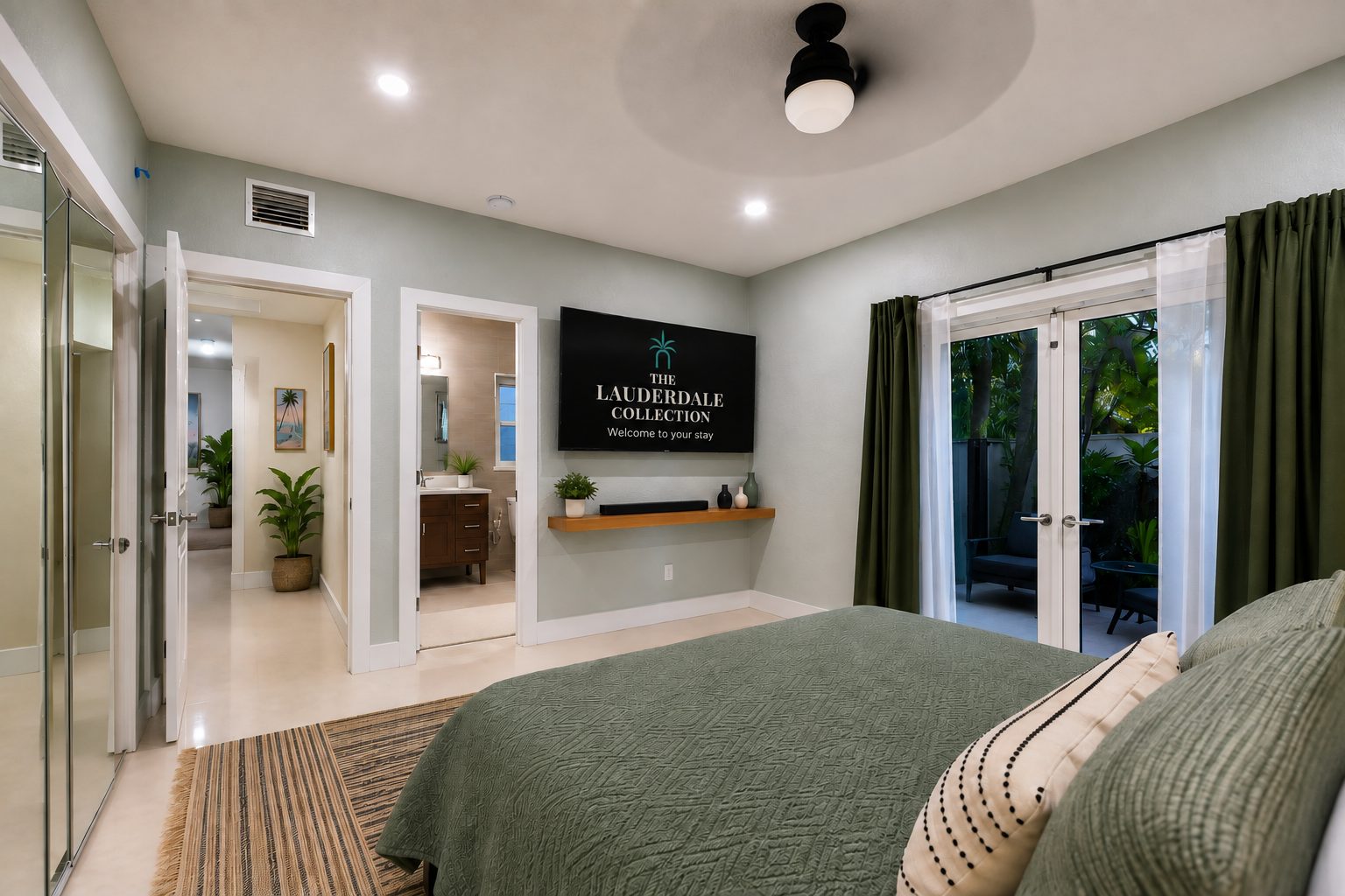 Work if you must, unwind when you’re done — stand-up desk and smart TV in your private suite 💻📺