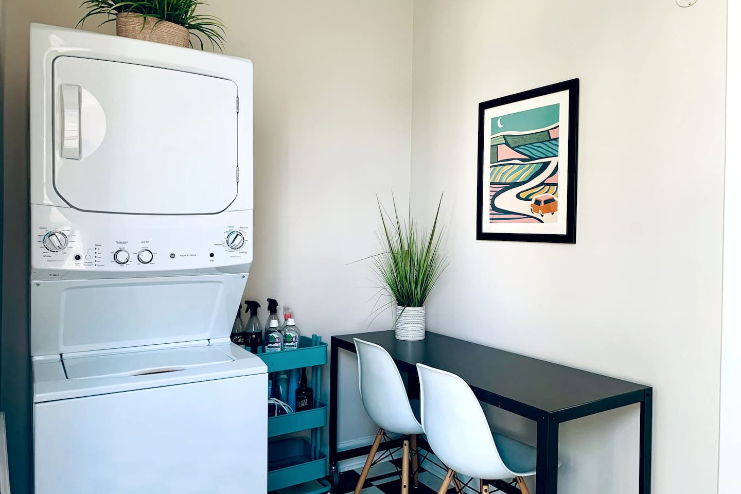 Laundry area doubles as a casual workspace 