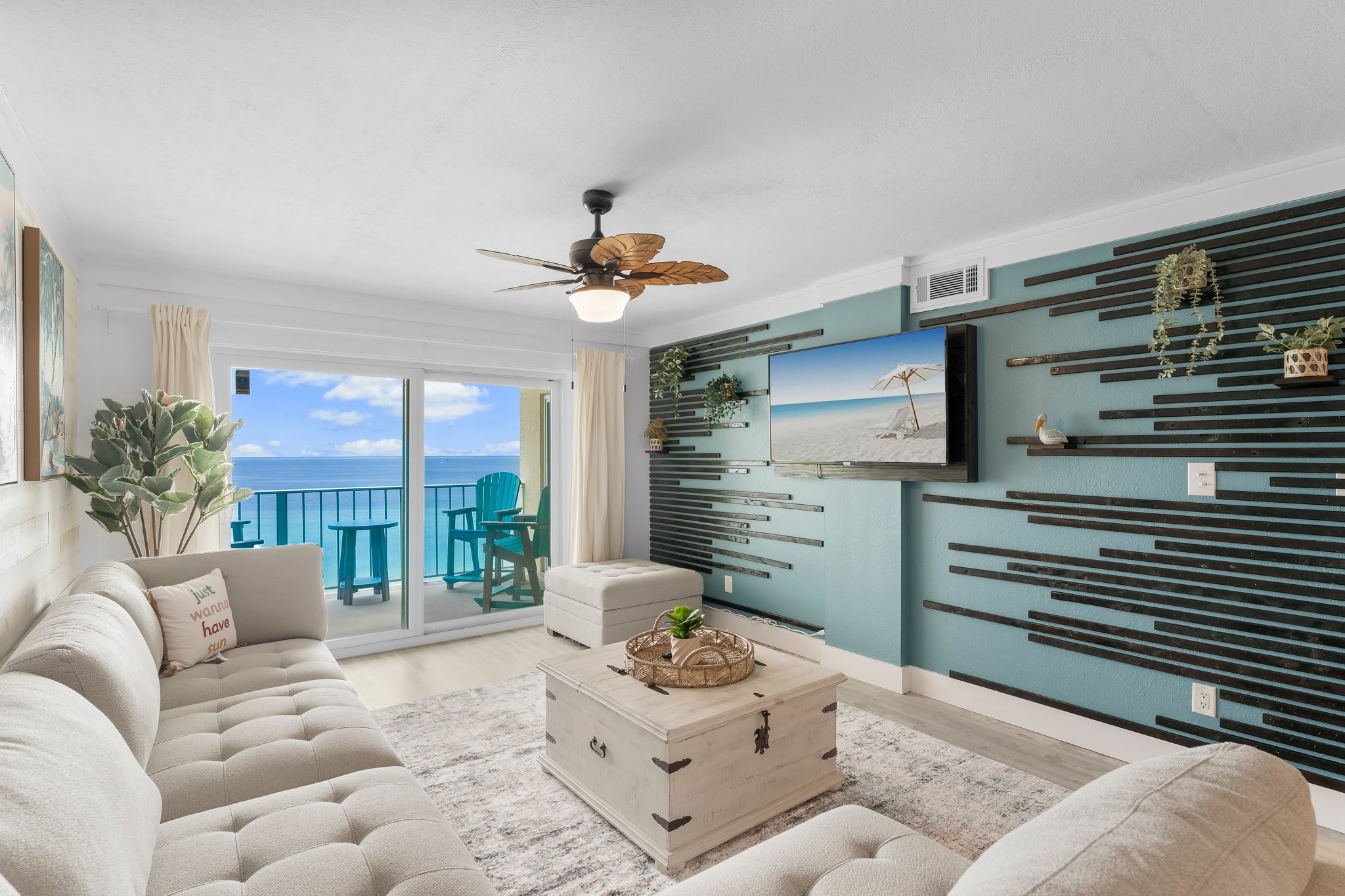 Dive into relaxation in the coastal vibes at our open-concept getaway! ??? Feel the stress melt away as you gaze upon the breathtaking gulf view and admire the stunning feature wall that adds a touch of elegance to your retreat. 