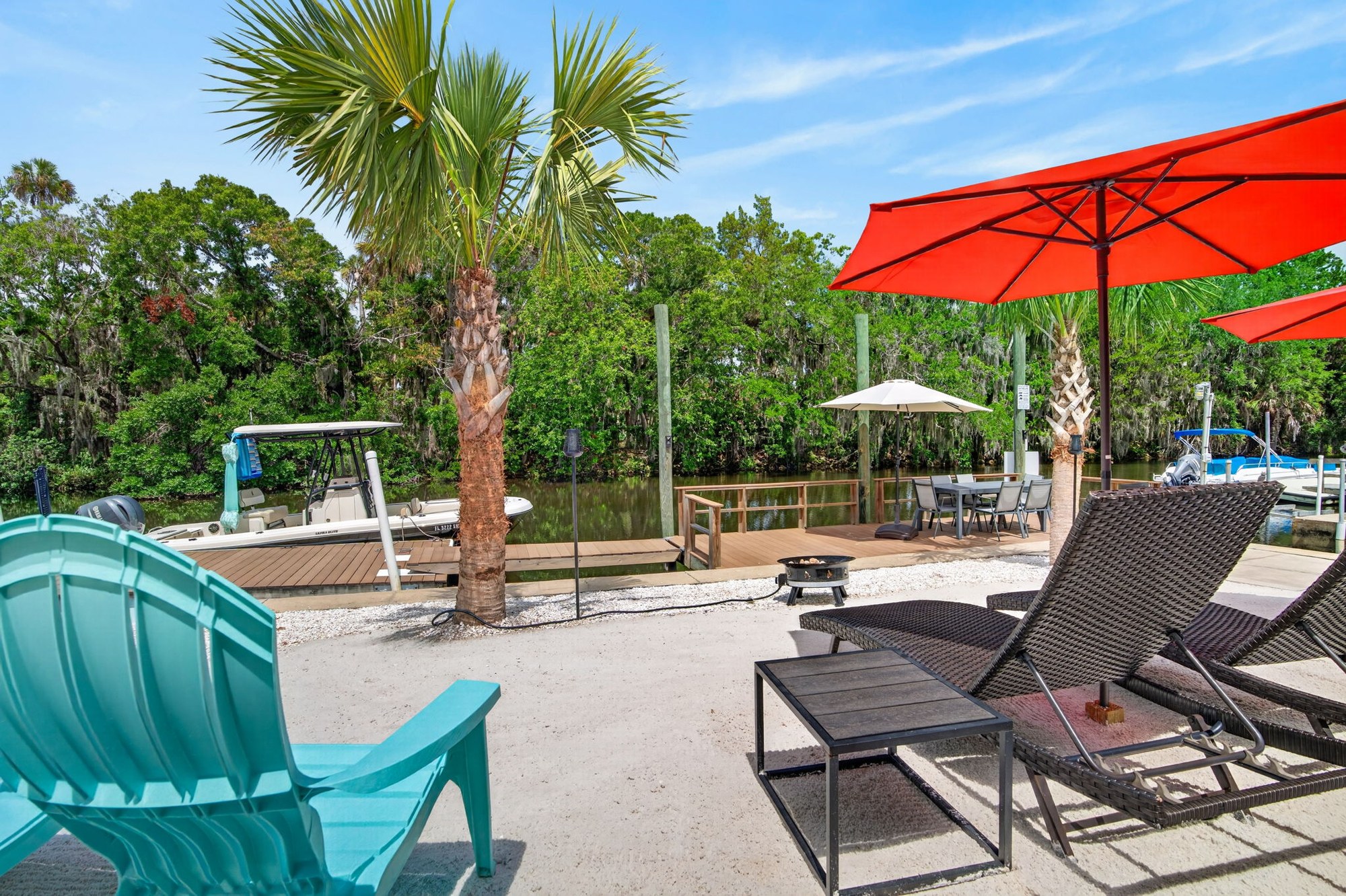 Beach seating with umbrellas