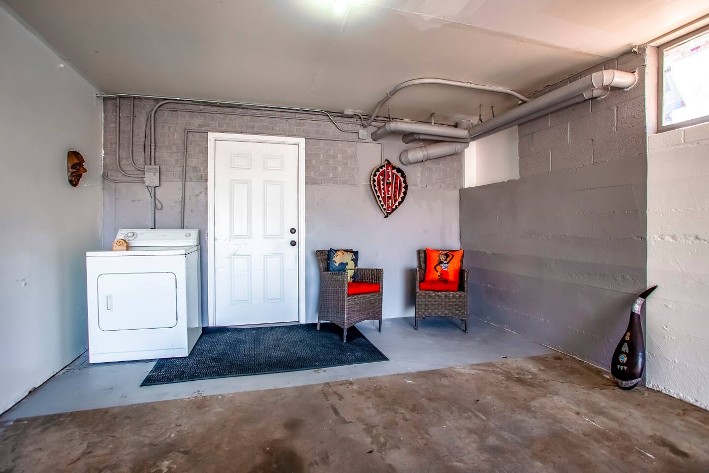 Suite comes with attached garage, washer and dryer.  Dryer located in Garage.ummer heat, Winter Snow, Hail.