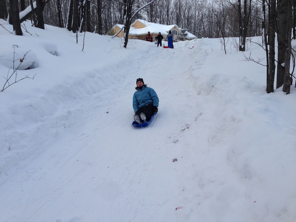 Great sledding run through the woods