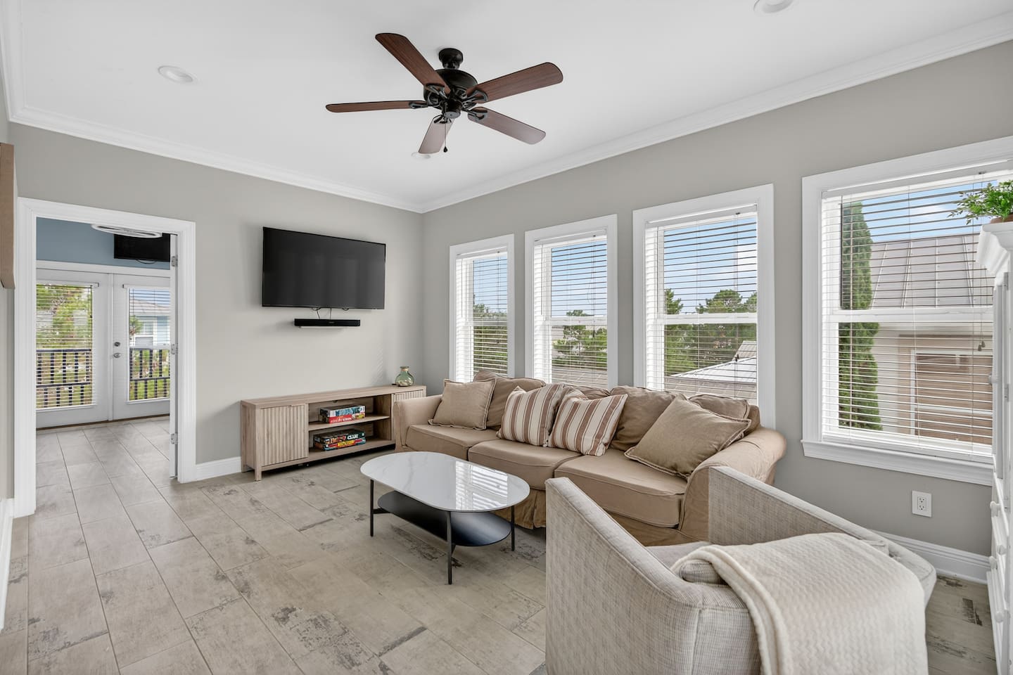 Third floor den, with games stocked in the console table
