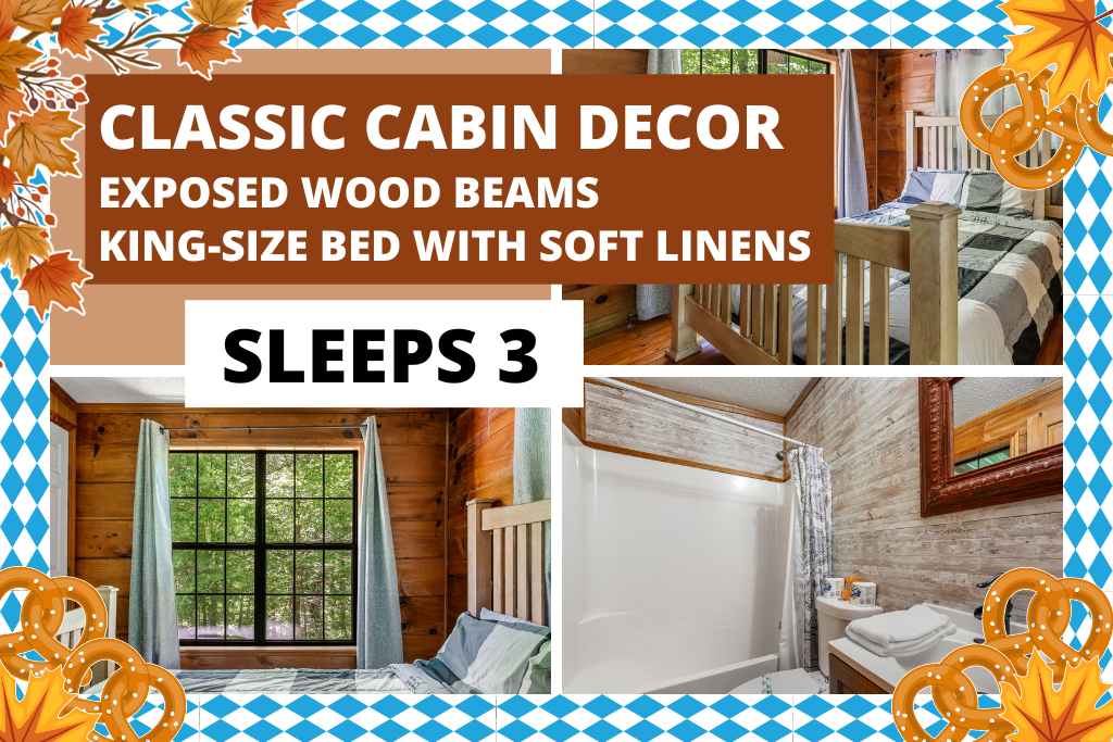 Sleep under exposed wood beams – classic cabin vibes, all comfort
