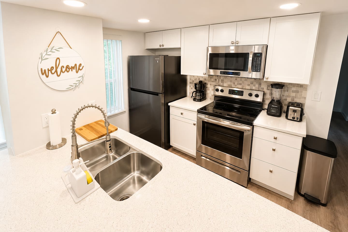 Fully equipped kitchen with a large island.