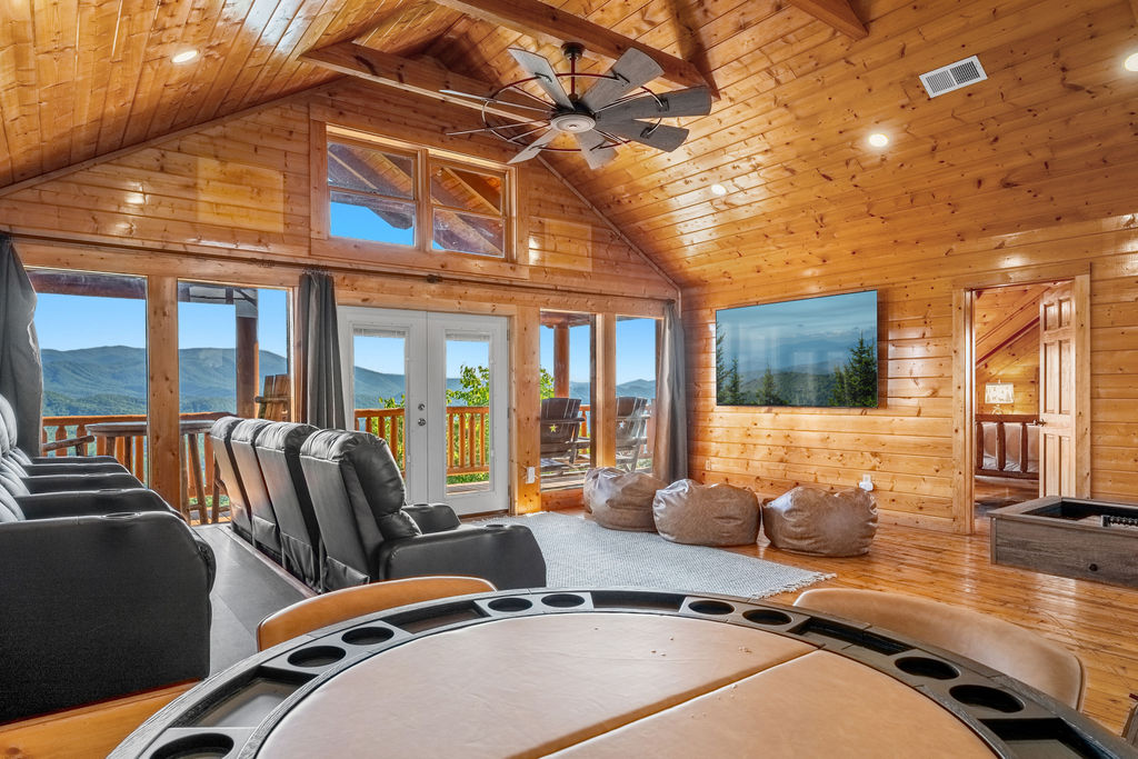 Raise the stakes with a friendly game of poker in your private mountain game room retreat.