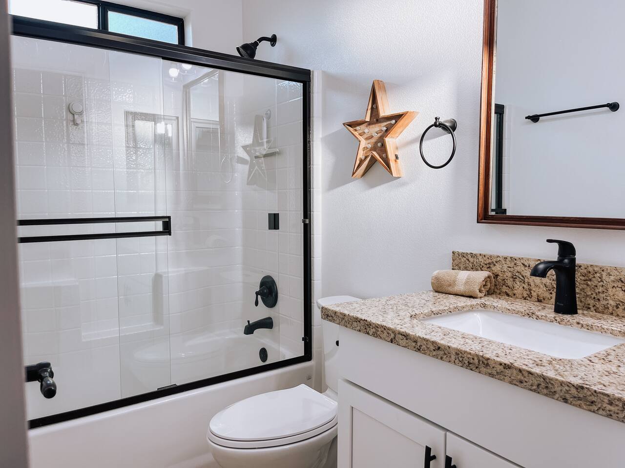 Bathroom which is located between bedroom #1 and #2
