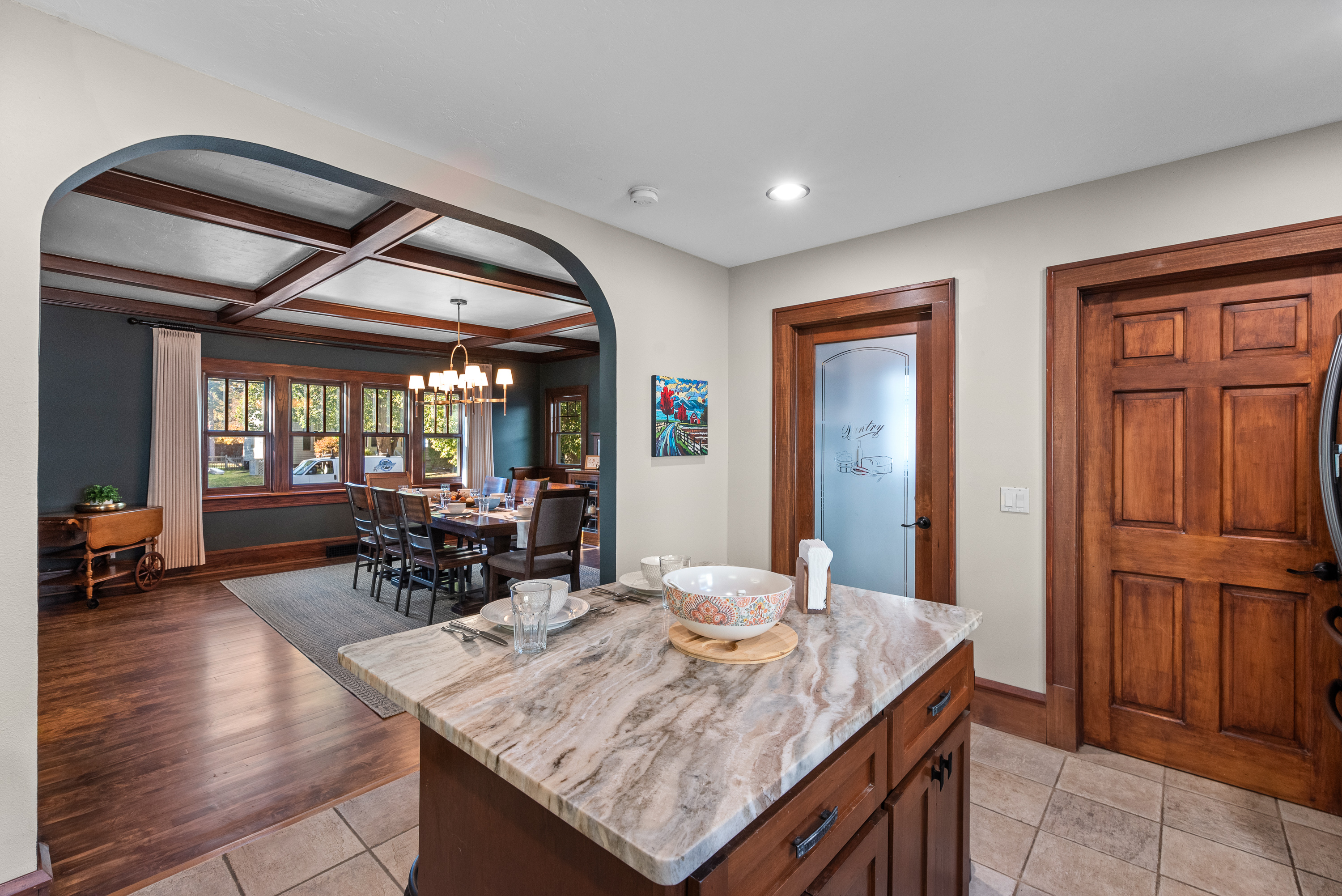 Kitchen opens into dining room.