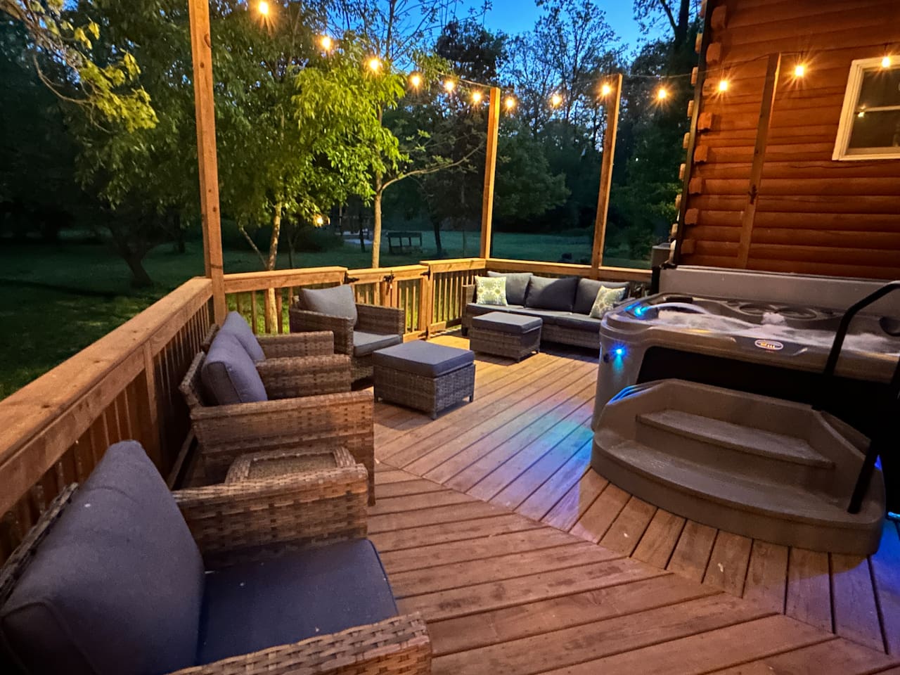 Comfortable seating so those who don't want to go in the hot tub can still socialize with those who do.