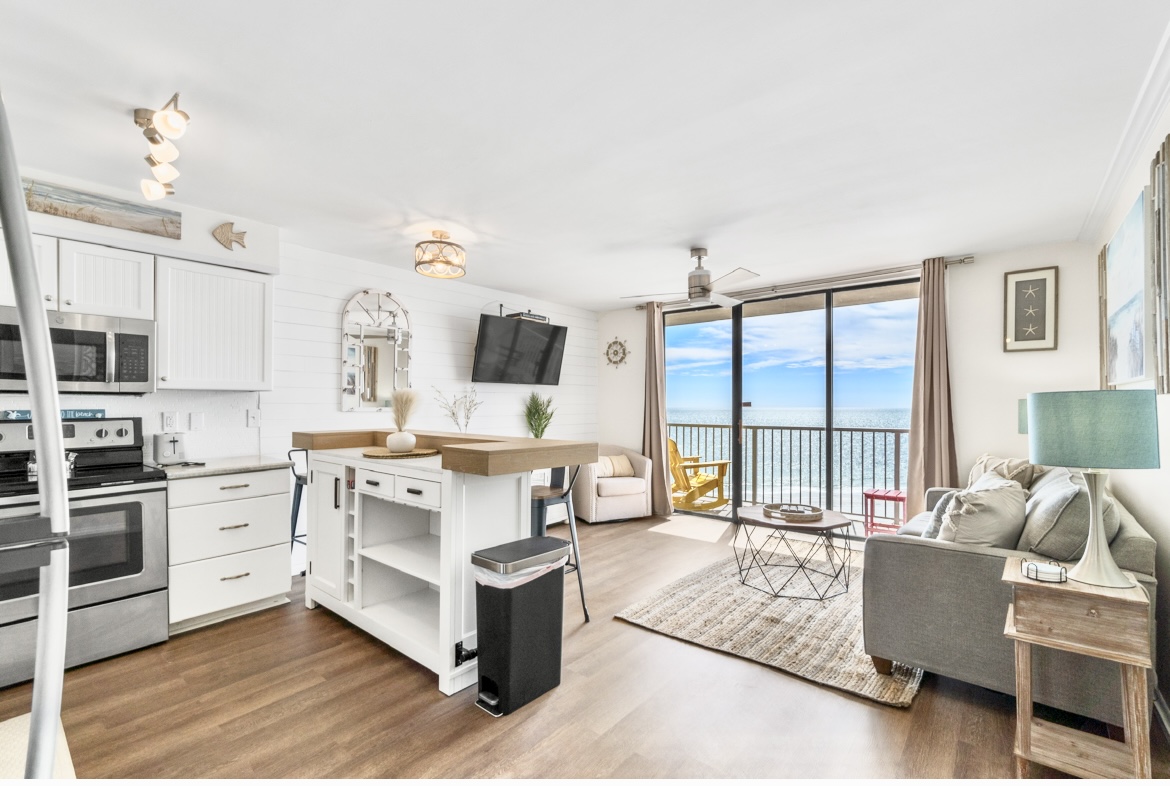 Living Room/Kitchen with Ocean View