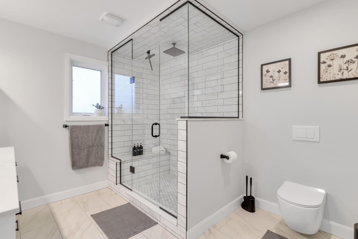 Upstairs washroom with large shower