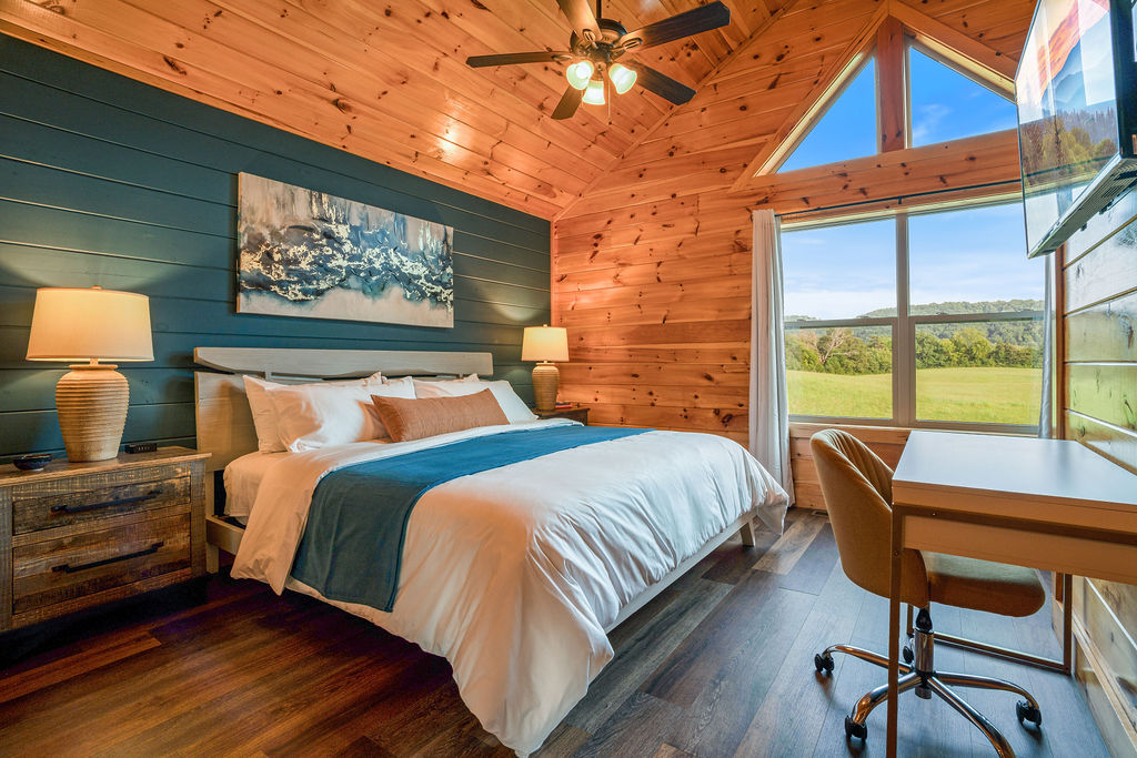 Upstairs spacious king bedroom with a view