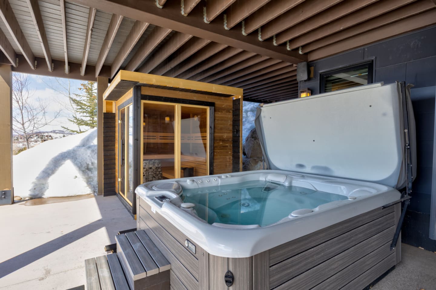 Lower Level Deck Hot Tub with Sauna
