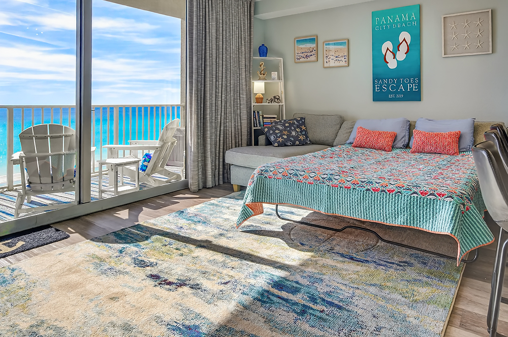 Sofa bed with a view for extra guests!