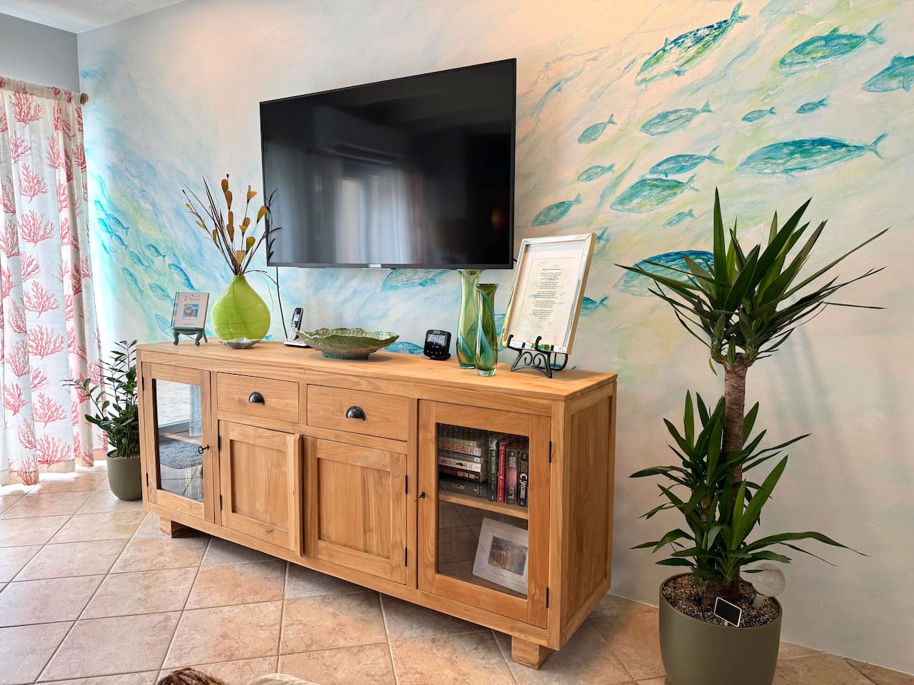 Smart TV access and Wifi.  Check out our new custom mural from a local artist!