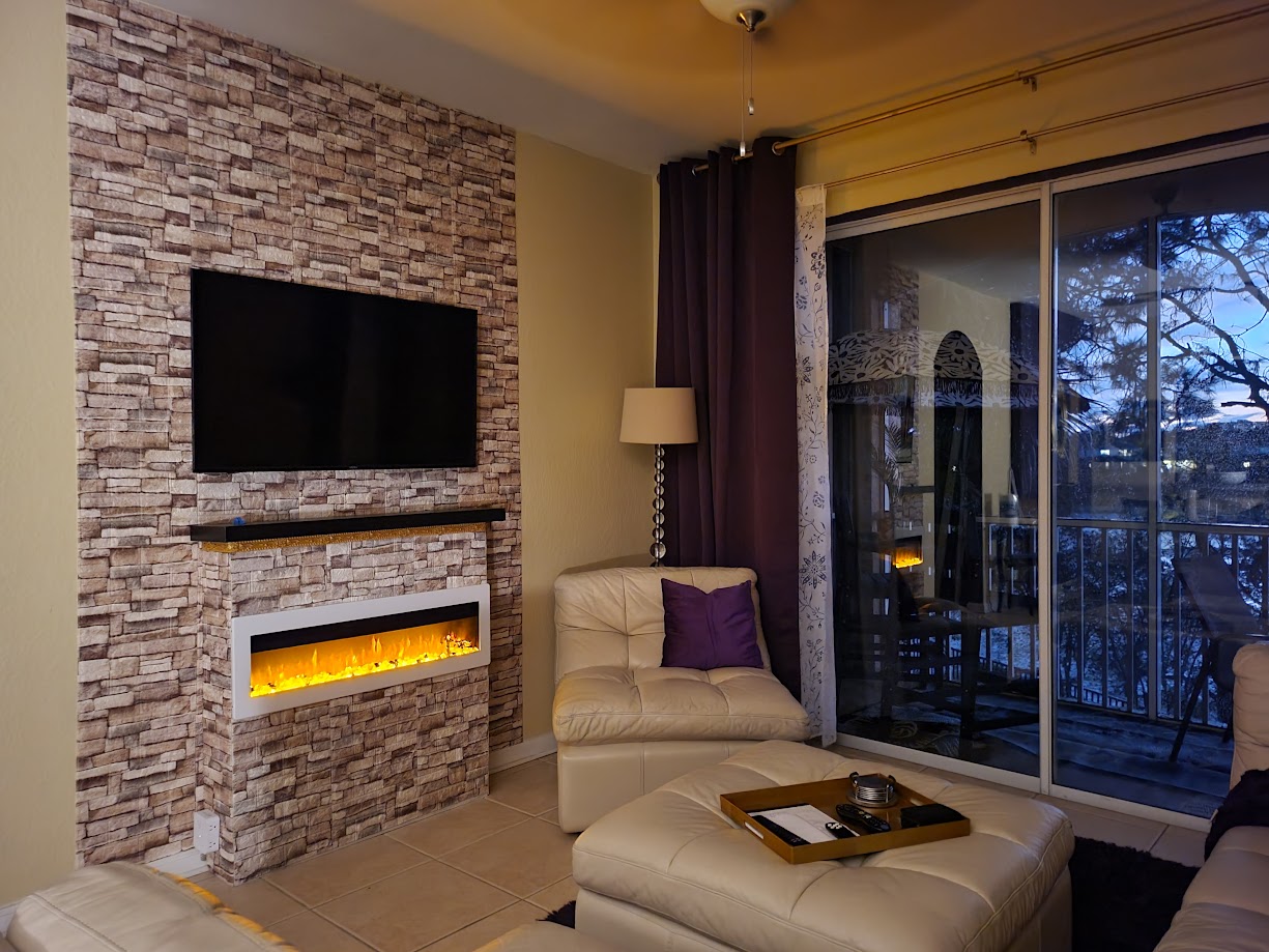 As the sun sets over the beautiful lake, it's time to light a fire and catch a flick - just push the button