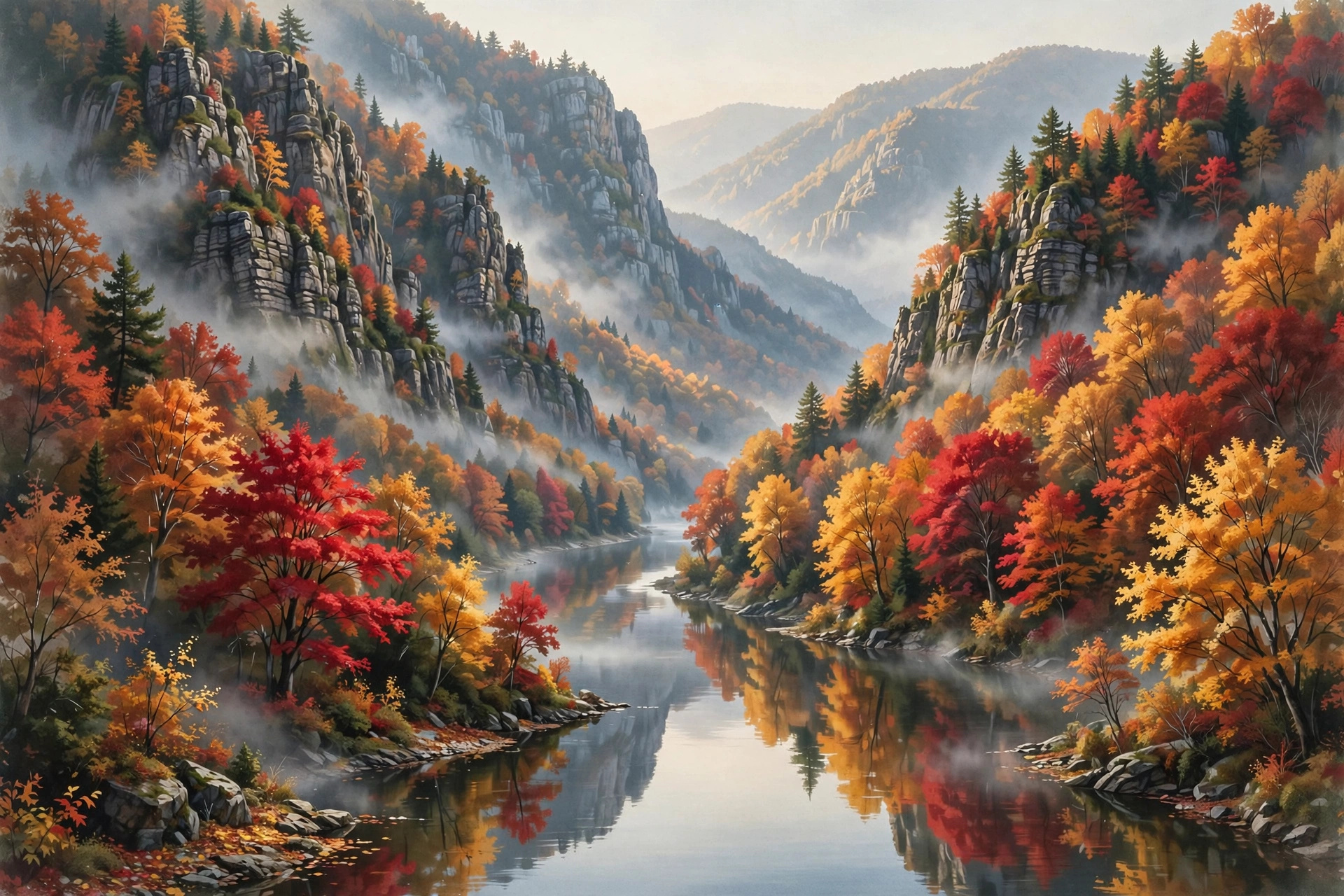 Delaware River winding through the Water Gap in peak autumn color