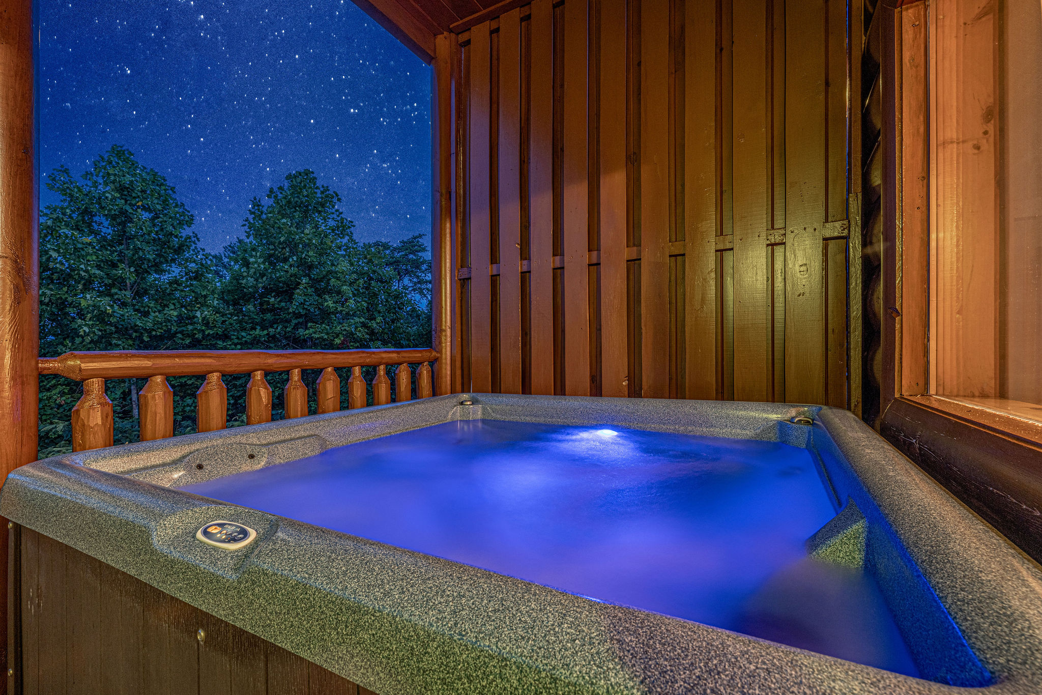 Relaxing soaks and starlit nights in your own private 4 person hot tub..
