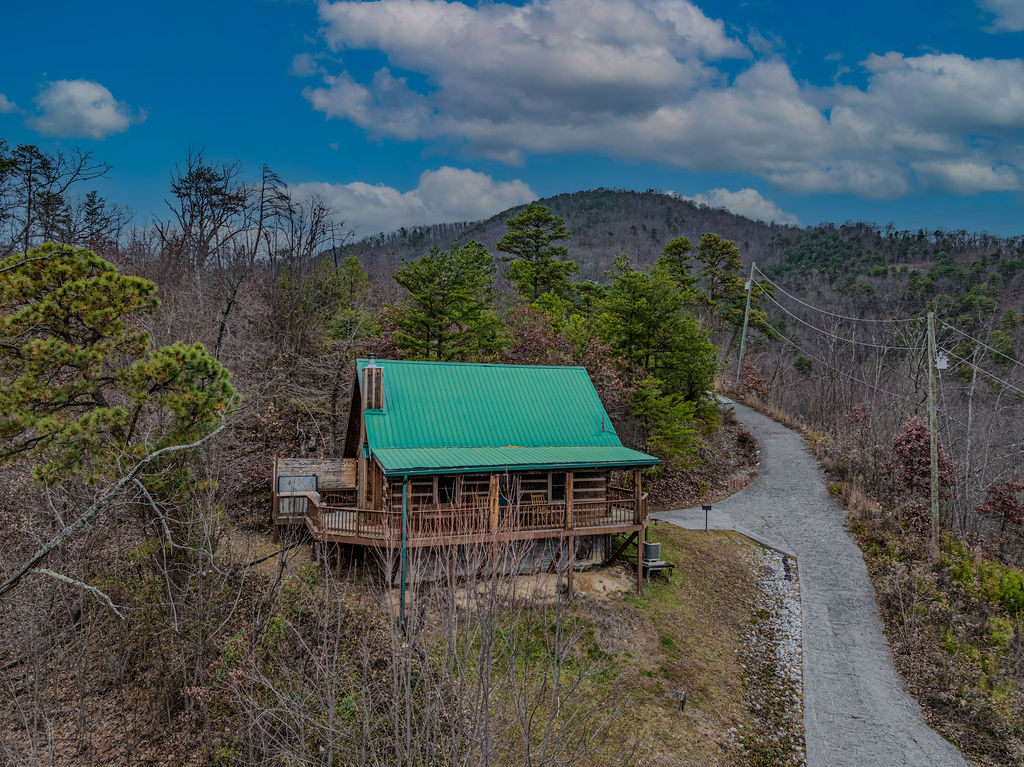Private setting with winding driveway and trees