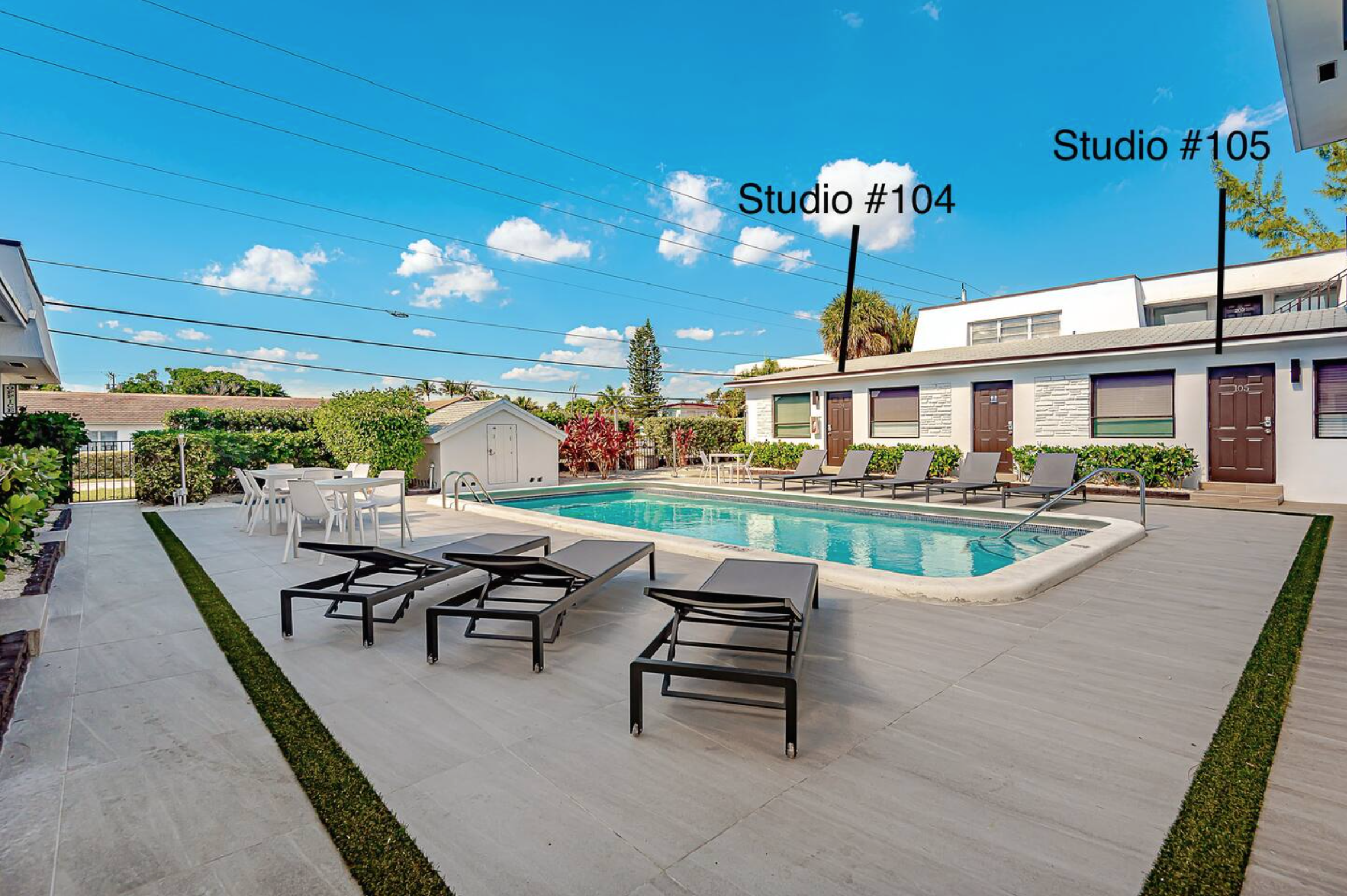 Your studio with a beautiful pool view.
