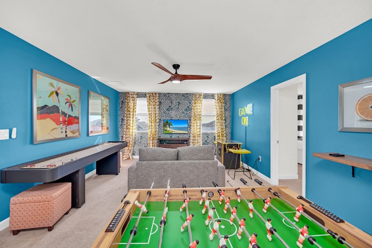 Game room to relax and hangout with your family to enjoy board games, arcade games, foosball table and more